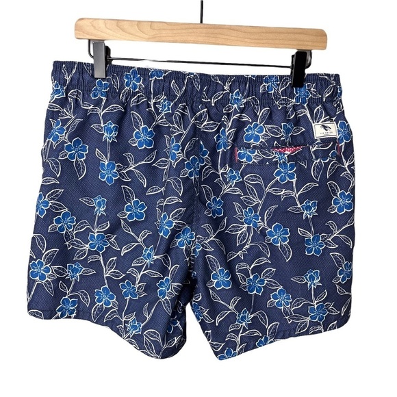 Ted Baker Floral Swimsuit Navy Blue Size 4 5 inch Swim Trunks Elastic Waist - Picture 4 of 9